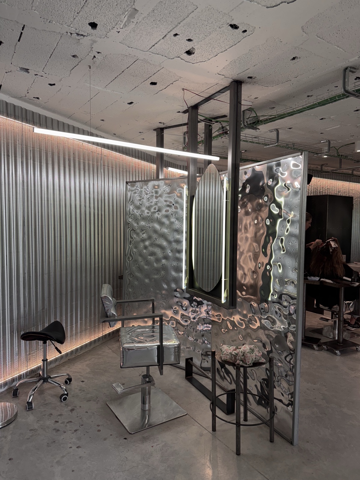 Styling stations at Garage Hair Club