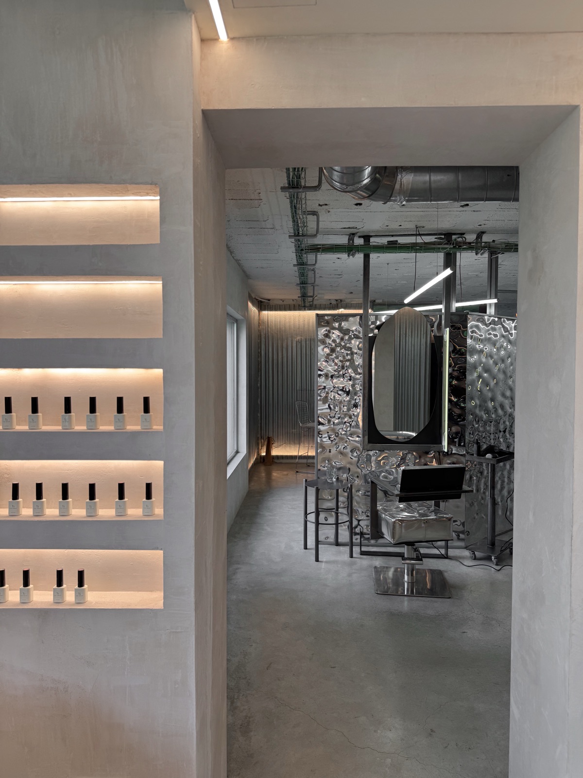 Product shelves at Garage Hair Club, San Pedro de Alcántara